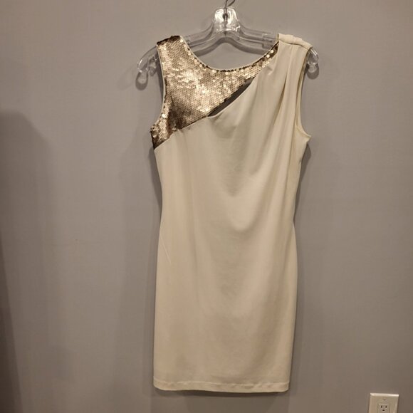 Jennifer Lopez Jersey Dress Size Medium Cream Colour Wedding Evening Sequins - Picture 4 of 8